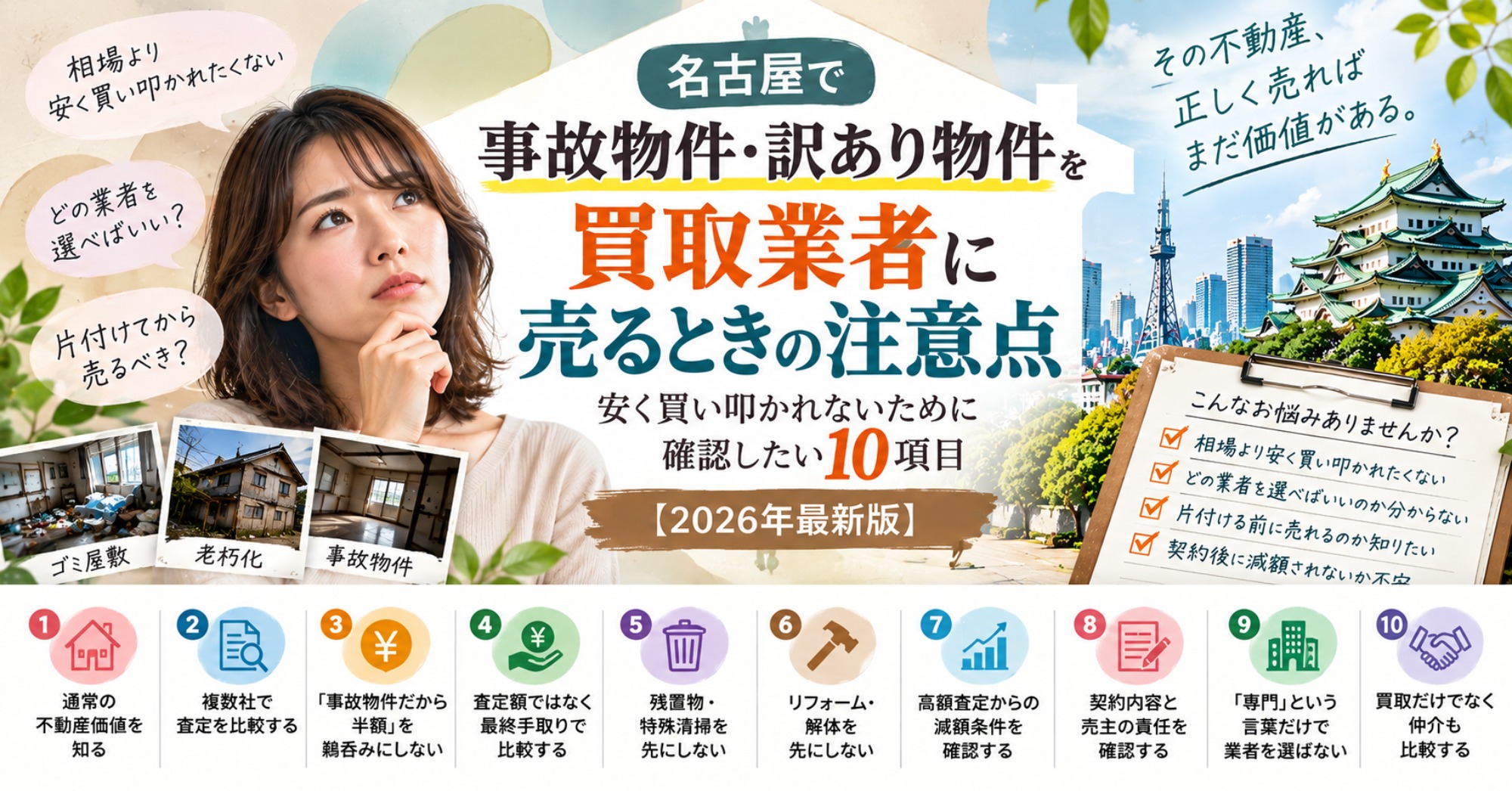 事故物件・訳あり物件を買取業者に売るときの注意点｜名古屋で安く買い叩かれないために確認したい10項目【2026年最新版】｜名古屋仏縁不動産（運営：（株）愛知不動産売却センター） 1
