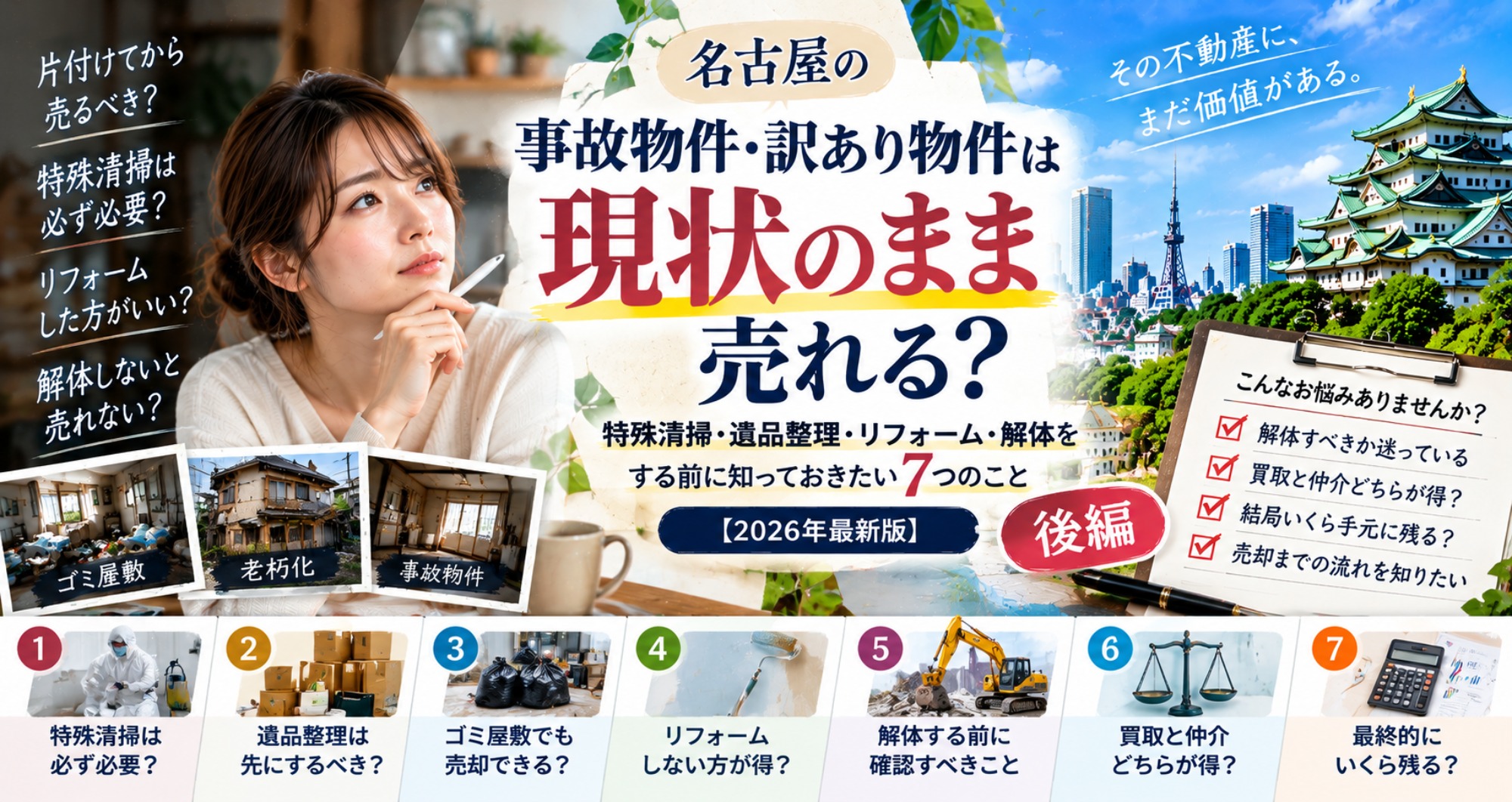 名古屋の事故物件・訳あり物件は現状のまま売れる?特殊清掃・遺品整理・リフォーム・解体をする前に知っておきたい7つのこと【2026年最新版】|名古屋仏縁不動産(運営:(株)愛知不動産売却センター) 1
